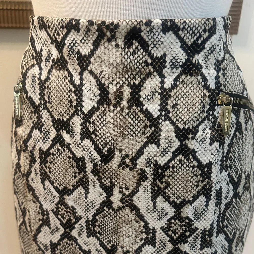 Michael Kors Snake Print Skirt w/ Gold Hip Zippers Size 10P